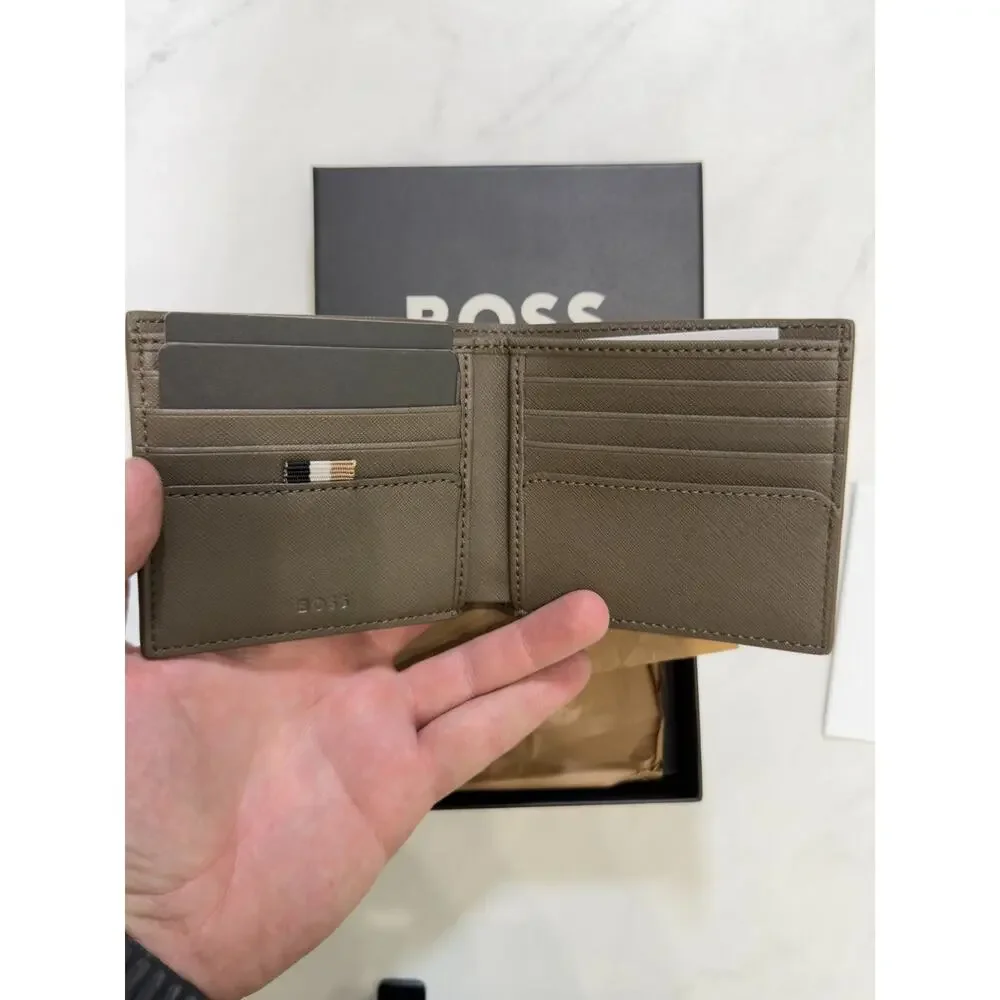 NWT BOSS Zair Cross Grain Textured Leather Bifold Wallet, $99 MSRP